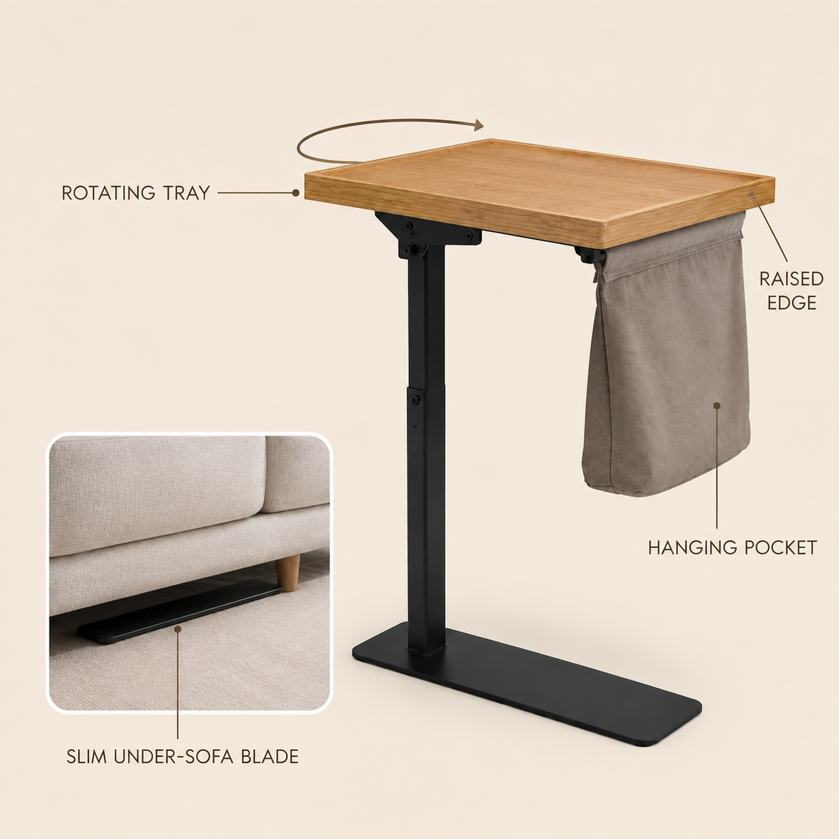 GOMEZ PULSE ReachRest Sofa Caddy Table
